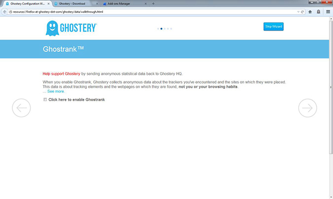 The Ghostery install wizard, page 2